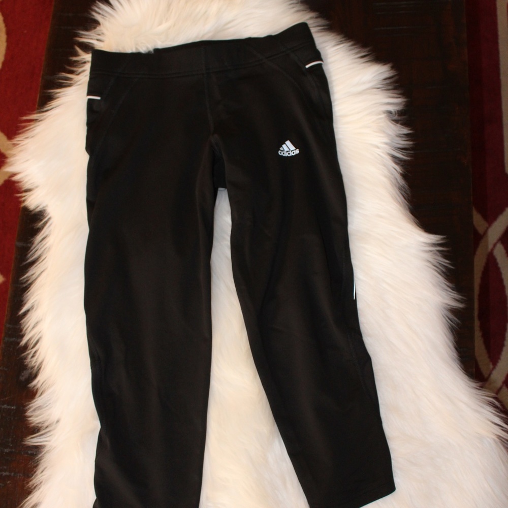 Adidas,  ClimaLite draw string black  crop leggings..